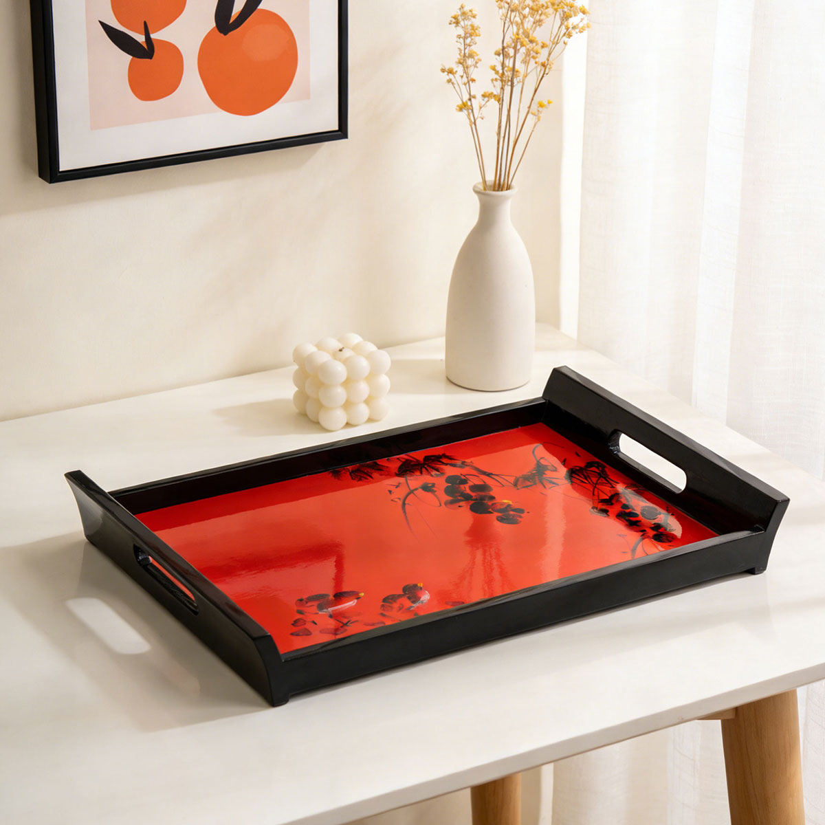 Vermilion Ink Grapes · Rectangular Serving Tray