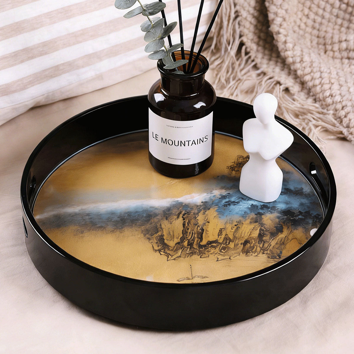 Gold-Glazed Verdant Peaks · Elegant Serving Tray