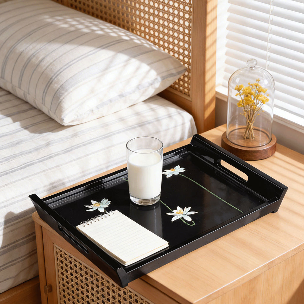 Ink-Glazed Sparse Lotus · Rectangular Serving Tray