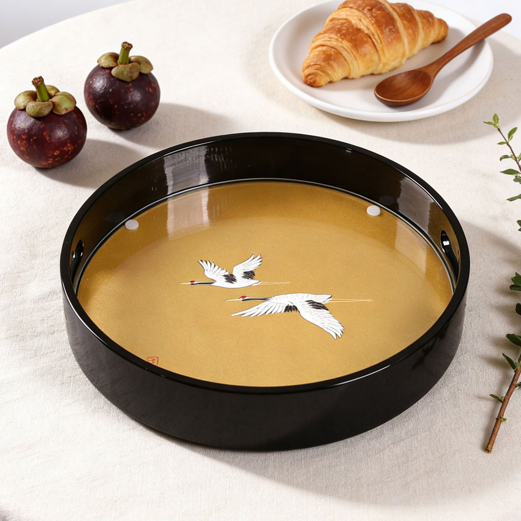 Gold-Glazed Twin Cranes · Elegant Serving Tray