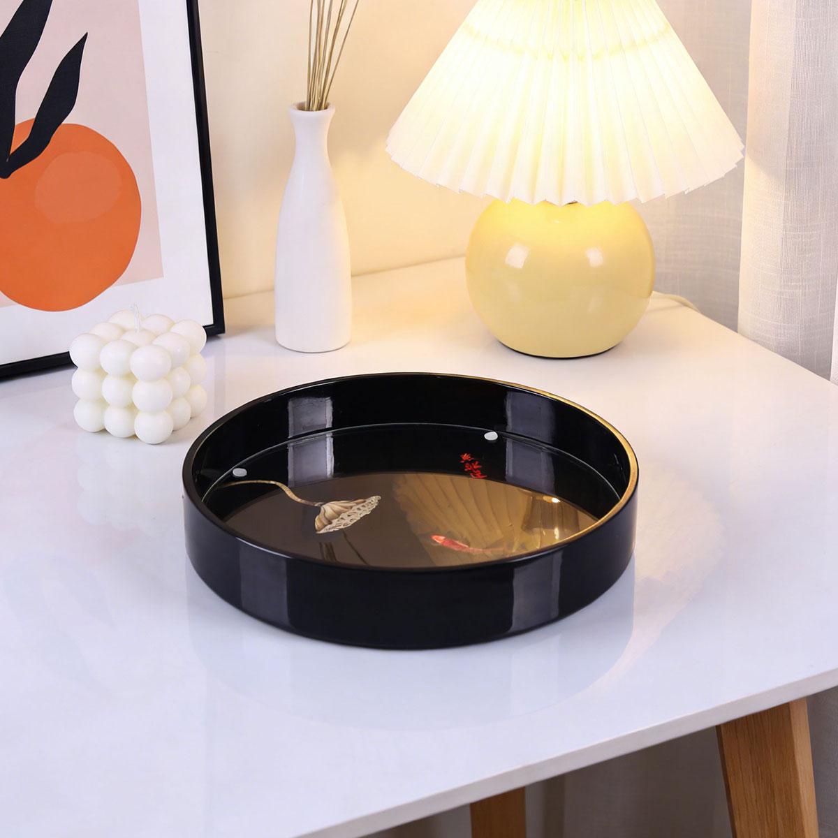 Black Lacquer Lotus Play · Elegant Serving Tray