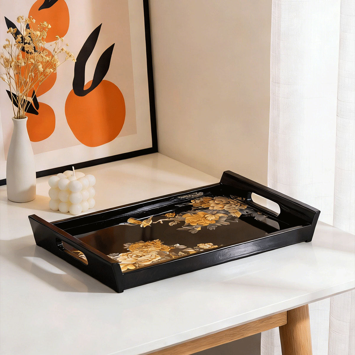 Vermilion Gold Peony · Rectangular Serving Tray