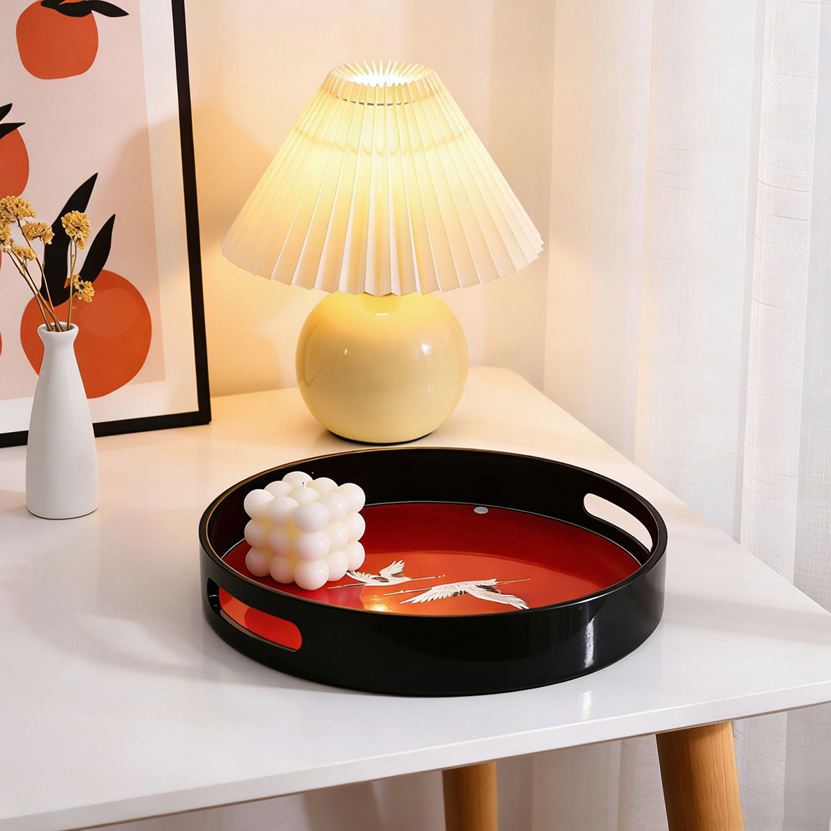 Gold-Glazed Twin Cranes · Elegant Serving Tray