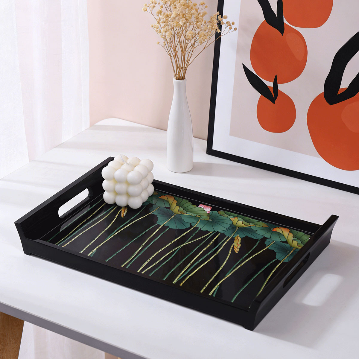 Ink-Glazed Clear Lotus · Rectangular Serving Tray